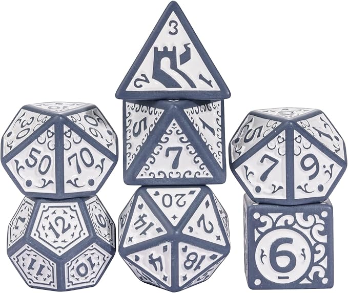 7-Die DND Dice Set New Pattern Polyhedral Dice Set with Leather Bag D&D Die for RPG Table Games(Blue White)