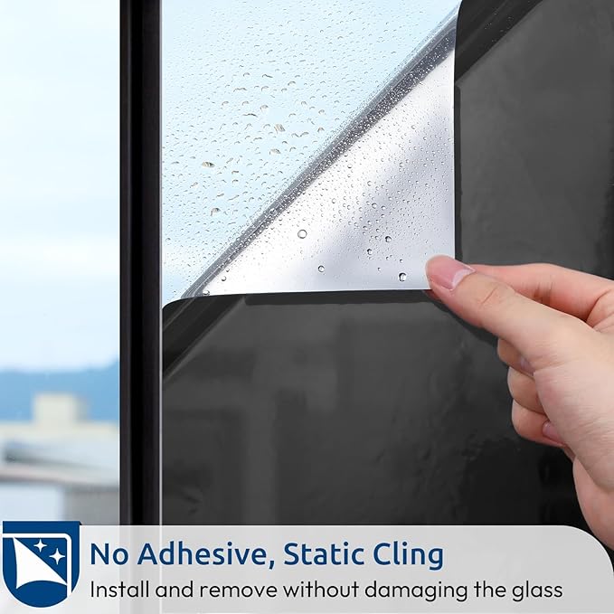 rabbitgoo Window Privacy Film One Way Window Tint for Home, Removable Reflective Heat Sun Blocking Anti UV Glass Door Covering, Mirror Tinting Film House Office, 17.5 in X 16.4 Feet, Black Silver