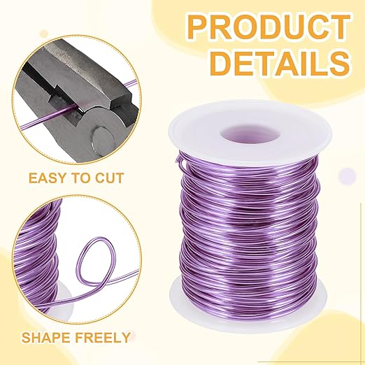 uxcell 16 Gauge / 1.5mm Anodized Aluminum Wire for Jewelry Craft Making, 102 Feet Bendable Flexible Wire for DIY Home Decor Gardening Sculpture, Light Purple