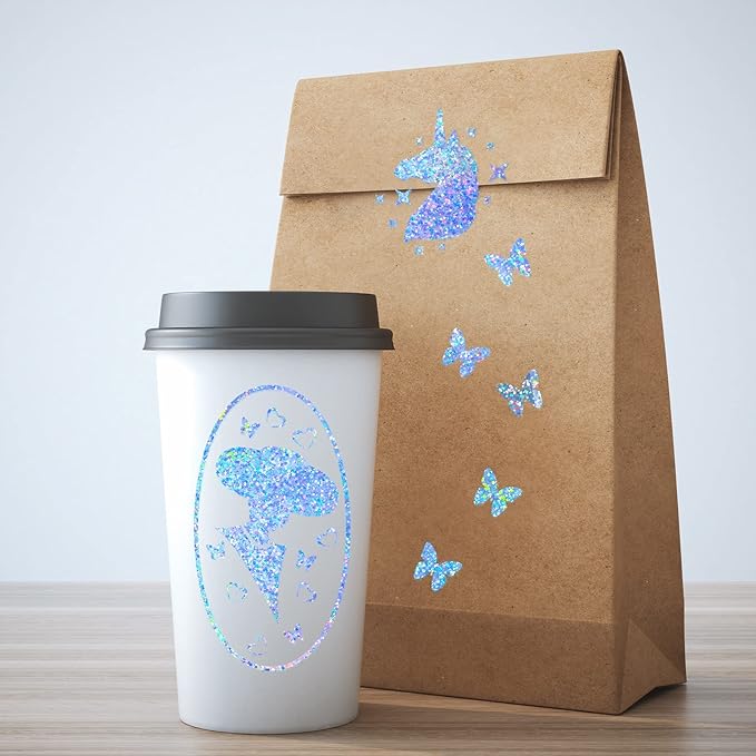 Outus 24 Sheets Holographic Sticker Paper Holographic Laminate Sheets Transparent Overlay Lamination Sticker Self Adhesive Vinyl Film A4 Size, 8.25 x 11.7 Inches(Spot Patterns)