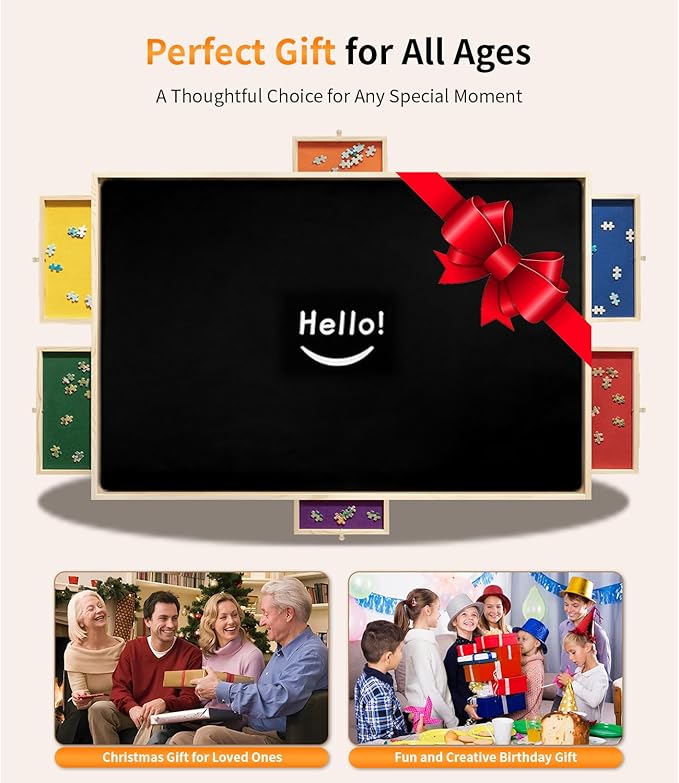 1000 Piece Rotating Puzzle Board Pro, 29" x 21" with 6 Drawers, Rubber Cover Mat, 360° Lasy Susan, Sort-Wise Colorful Felt Drawers & 4 Trays, Wooden Jigsaw Puzzle Table, Birthday Gifts for Mom