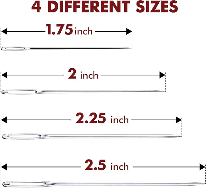 Large Eye Sharp Stitching Needles for Needlework 1.75-2.5 inches - 28 Embroidery Needles for Hand Sewing Variety Sizes in a Handy Storage Tube