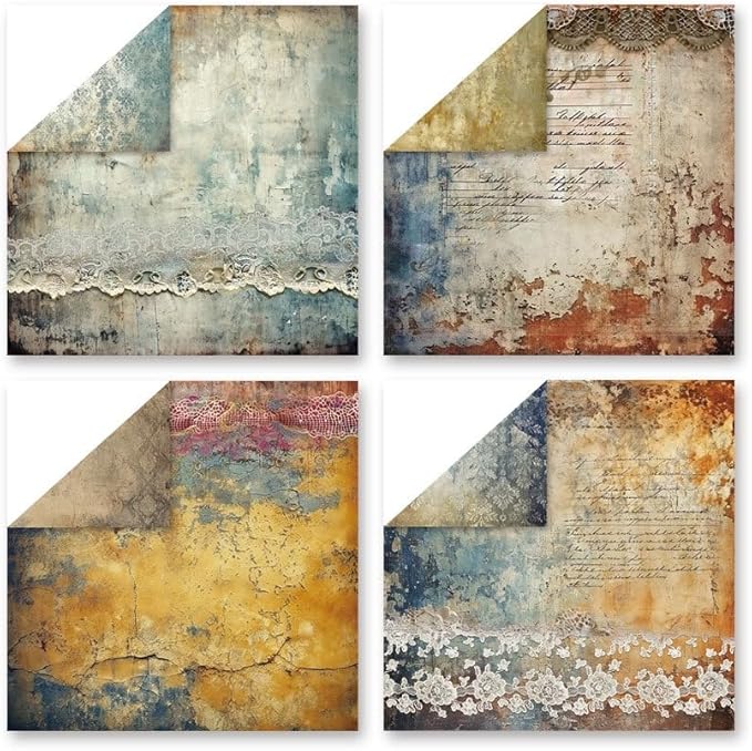 Vintage Lace Pattern Scrapbook Paper Pad 12×12,24 Sheets Double-Sided Coffee Floral Scrapbooking CardStock Paper Pad for Holiday Cardmaking DIY Junk Journal Origami Papers.