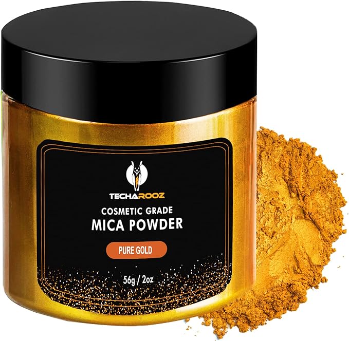 Pure Gold MICA Powder for EPOXY Resin 56G / 2OZ. JAR - TECHAROOZ 2 Tone Resin DYE Color Pigment Powder for Lip Gloss, Nails, Colorant for Slime Bath Bombs SOAP Making & Polymer Clay