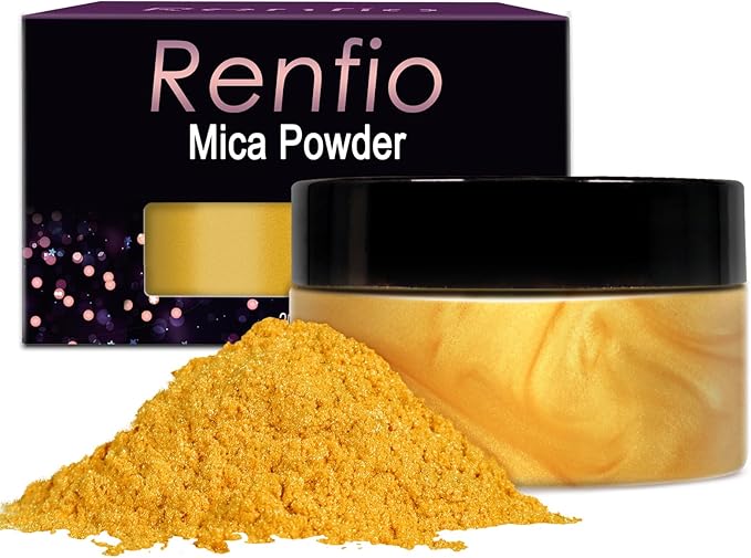 Renfio 100g Mica Powder Pigment, Metallic Natural Dye Mineral Pearl Shimmer Epoxy Resin Dye for Painting Soap Making Slime Bath Bombs 3.5 Oz - Light Gold