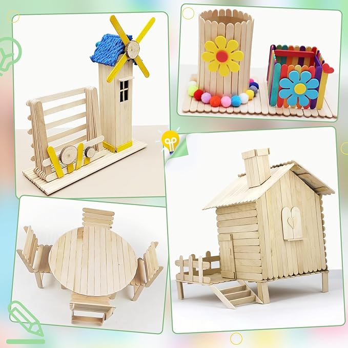 WISYOK 2400 Pcs Wooden Popsicle Sticks for Crafts, 4.5 Inch Wooden Craft Sticks, Lollipop Sticks, Treat Sticks Ice Cream Sticks for Creative Designs or DIY Craft, Home Art Projects