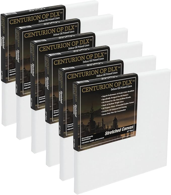 Centurion Deluxe Professional Oil Primed Linen Stretched Canvas, 11oz Linen, 30x30 - Box of 6, 0.67" Deep Canvases, Kiln-Dried Stretchers, Back Stapled, Premium Medium Weight Canvas for Oil Paintings