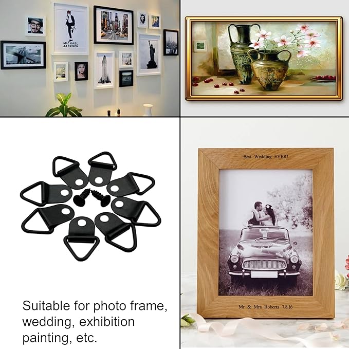 Small Triangle Ring Steel Picture Hangers with Screws Picture Frames Picture Hang Solutions for Hanging Clock Paintings Artwork Picture Frame Hook Photos(100 Pack Black )