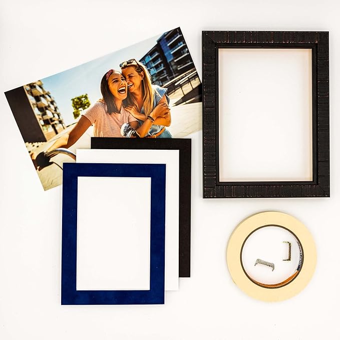 8.5x11 Mat Bevel Cut for 7x9 Photos - Acid Free Brooke Blue Suede Precut Matboard With Backing Board and Crystal Clear, Self Seal Photo Mat Bag - For Pictures, Photos, Framing - 4-ply Thickness