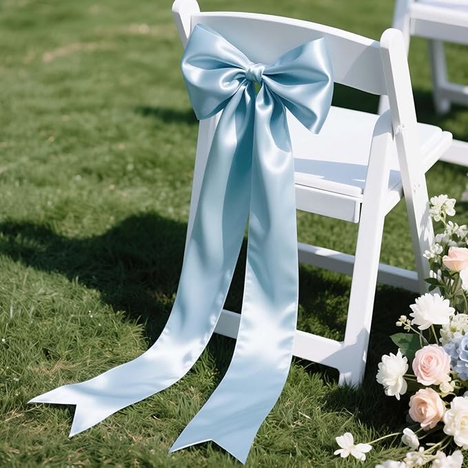 LaRibbons Light Blue Satin Ribbon 4 Inch 10 Yards Double Faced Luxury Baby Blue Silk Ribbon for Gift Wrapping Flower Bouquets Bow Christmas Wedding Party Decoration