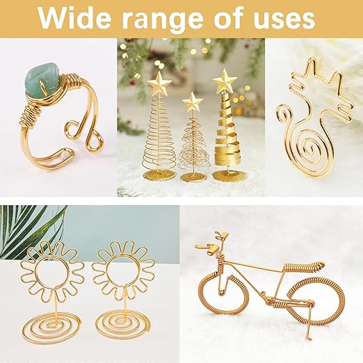 12 Gauge Aluminum Craft Wire, 2mm×30Yards Bendable Metal Craft Wire for Bonsai Plant Stand, Doll Skeletons, Wire Sculpture, Jewelry Making and Home Decorations (Golden)