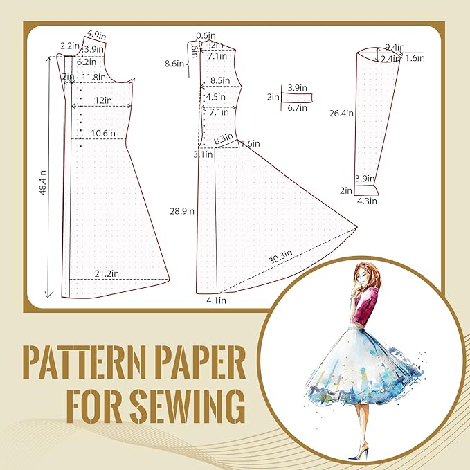 Dotted Pattern Paper for Sewing, 45 Inch x 10 Yards Tracing Paper for Pattern Drafting, Spaced Every Inch Alphanumeric Marking Paper for Dressmaking