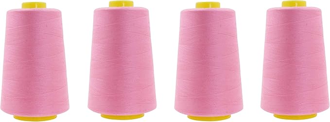 Mandala Crafts 4 Pack of Serger Threads Cones Spools - 40S/2 24000 Yards Polyester Pink Threads for Sergers Machine and Overlock Quilting Sewing Machine