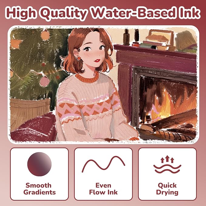 Guangna 12 Red Brown Dual Tip Acrylic Paint Markers, Brush Tip & Chisel Tip Acrylic Paint Pens for Rock, Wood, Glass, Paper, Coloring Book, Ceramic, Canvas, Water-Based Ink