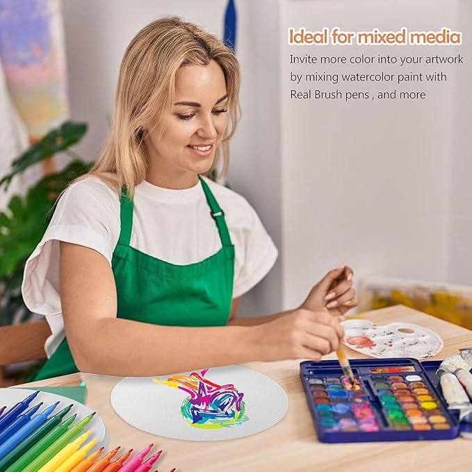 FEITAKE Round Watercolor Paper 100% Cotton/Cold Pressed / 140lb (300gsm) 8" Diameter 30 Sheets Pack Art Paper for Watercolor Gouache Ink Acrylic & Crafting