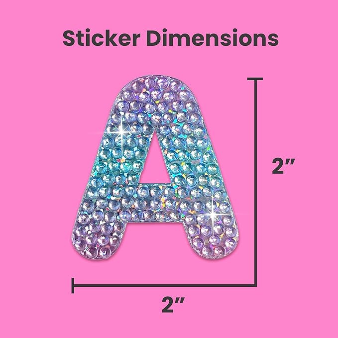 StickerBeans® Rhinestone Alphabet Letter Sticker A - Unique Sparkly Design 2” x 2” Cut-to-Shape Adhesive - Personalization, Collecting, Gifting, Scrapbooking, Decorating Laptops, Phone Cases, All Ages