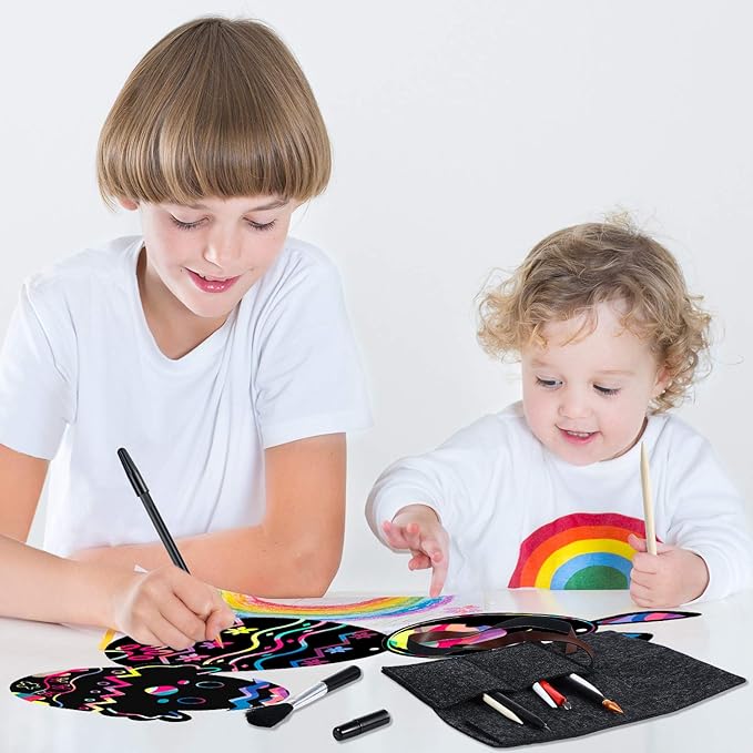 Scratch Painting Art Tool, 9 Pieces Scratching Drawing Tool Set, Including Artist Glove, Tool Bag, Scratch Coloring Pens, Plastic and Wooden Stylus, Scraper, Clean Brush