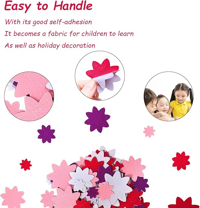 Flower Stickers, Felt Stickers for Kids, Felt Flowers for Crafts, Craft Supplies for Scrapbooking 120pcs 1" to 3" Size