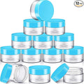 SATINIOR 12 Pack 32 oz Plastic Container Jars with Lids Round Clear Travel Cosmetic Container Slime Jars for Toiletries, Lotion, Cream, Ointments, Makeup, Rhinestone, Samples, Kitchen Storage(Blue)