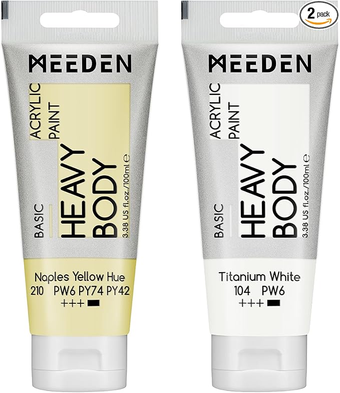 MEEDEN Acrylic Paint Naples Yellow Hue: Bundled with Titanium White Color - 100ml/3.38oz x 2 Bulk Heavy Body Acrylic Paint Tubes for Art Craft Painting