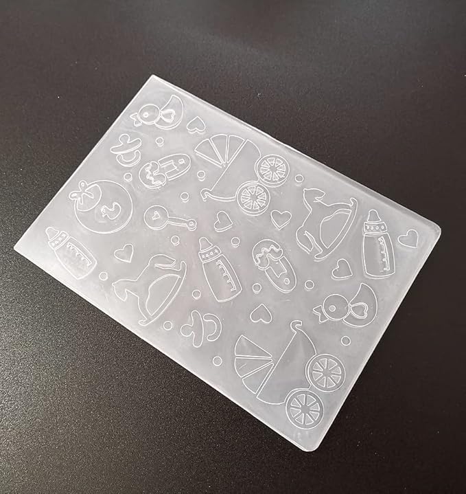 NZJ Baby Footprint Trolley Happy Birthday Shower Plastic Embossing Folders for Card Making Scrapbooking and Other Paper Crafts (1) Transparent