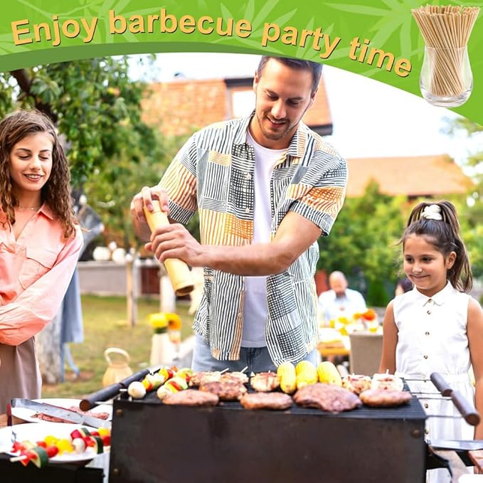 300 Pcs 6 inch Natural Bamboo Skewers, Φ=4mm, PEOUWNES Food Sticks for Appetiser, BBQ, Fruit，Cocktail, Grilling Kebabs, Bouquet, Chocolate Fountain, Corn Dog, Kitchen, Barbecue, Crafting and Party