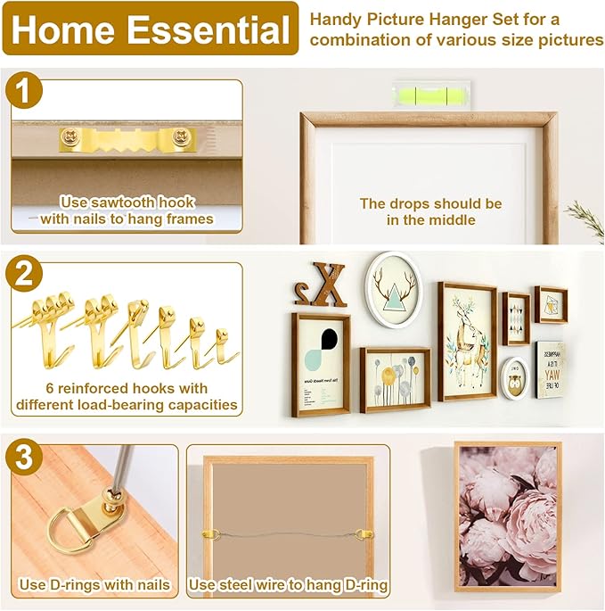 372 PCS Picture Hanging Kit, Christmas Decorations Indoor Outside Picture Hangers, Heavy Duty Picture Frame Mirror Wall Hanging Hardware Hooks Kit with Nails Sawtooth for Hanging Picture