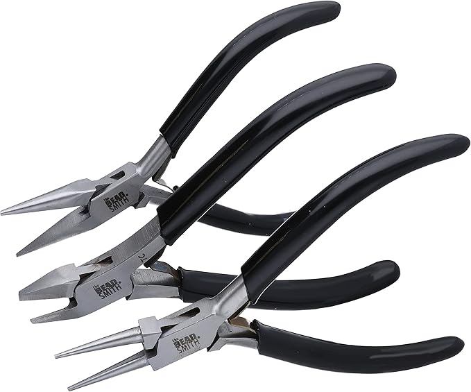 The Beadsmith Precision Series Pliers Set – 3-Piece Kit: Chain Nose, Round Nose and Flush Cutter with Tungsten Carbide Blades – Make Bracelets, Necklaces & Earrings – Tools for Jewelry Making