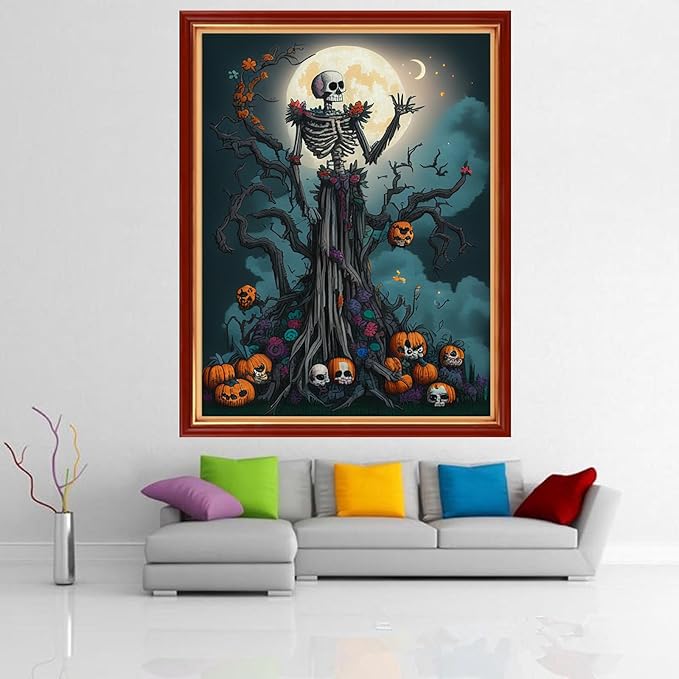 Dimensean Stamped Cross Stitch Kits Full Range of Embroidery Patterns Starter Kits for Beginners Adult or Kids DIY Cross Stitches Needlepoint Kits 11CT-Magic Skull 15.7x19.7 inch