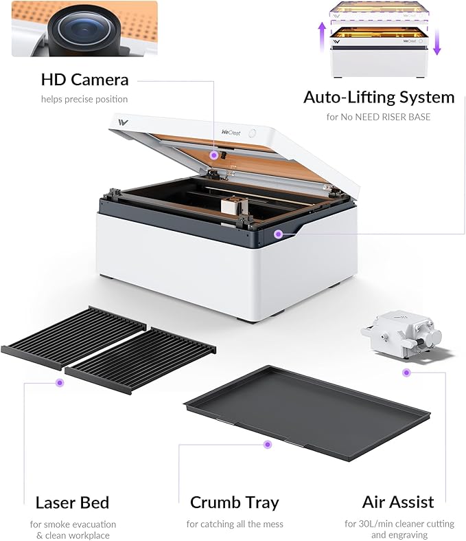 WECREAT Vision 20W Laser Engraver, with Smart HD Camera & Auto-Lifting, Desktop Diode Laser Engraver and Cutter Machine for Beginners Wood Acrylic Metal Leather DIY Gift Making