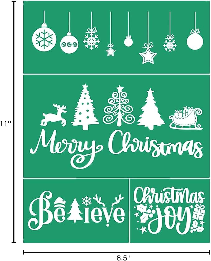 JAJADO JAAJDO Merry Christmas Silk Screen Transfers Christmas Tree Silk Screen Stencils Xmas Bell Ornaments Screen Printing Stencils for Christmas Party Decorations, Coffee Shop, Office, School, Home