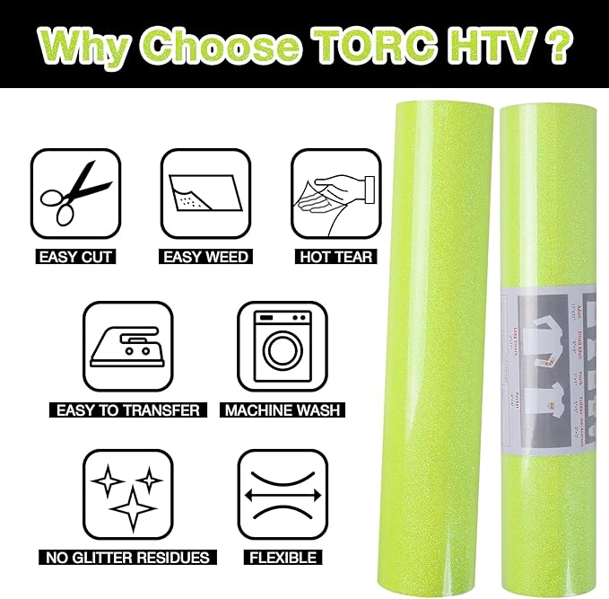 TORC Yellow Glitter HTV Heat Transfer Vinyl Large Roll 12 inch x 20 ft Sparkly Iron on Vinyl for T Shirts Crafts