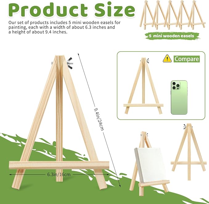 TKOnline 5PCS 9 Inch Wood Easels, Easel Stand for Painting, Art Craft Painting Party Easel, Tabletop Easels, Tripod, Canvas Photo Picture Sign Holder