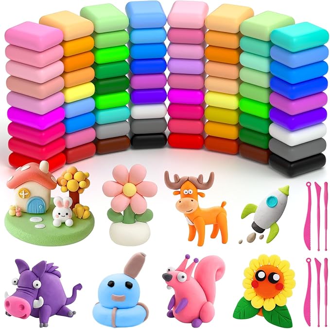 Ainiv Air Dry Clay Kit, 72 Colors DIY Model Magic Clay for Kids, Modeling Clay with 6 Sculpting Tools, Safe and Non-Toxic, Ultra Light Arts and Crafts Kits for Boys Girls, Best Gifts for Kids