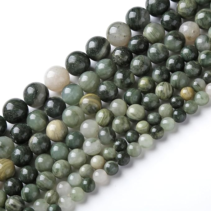 60pcs 6mm Natural Green Hair Quartz Stone Beads for Jewelry Making DIY Bracelet Necklace Accessories 15" Energy Healing Power Round Stone Beads (6mm, Green Hair Quartz)