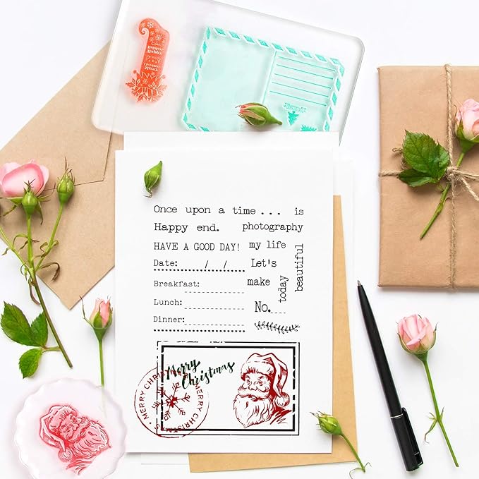 Whaline Large Acrylic Stamp Block Clear Stamping Tools Set with Grid Lines for Art Crafts Scrapbooking, 4 Pack