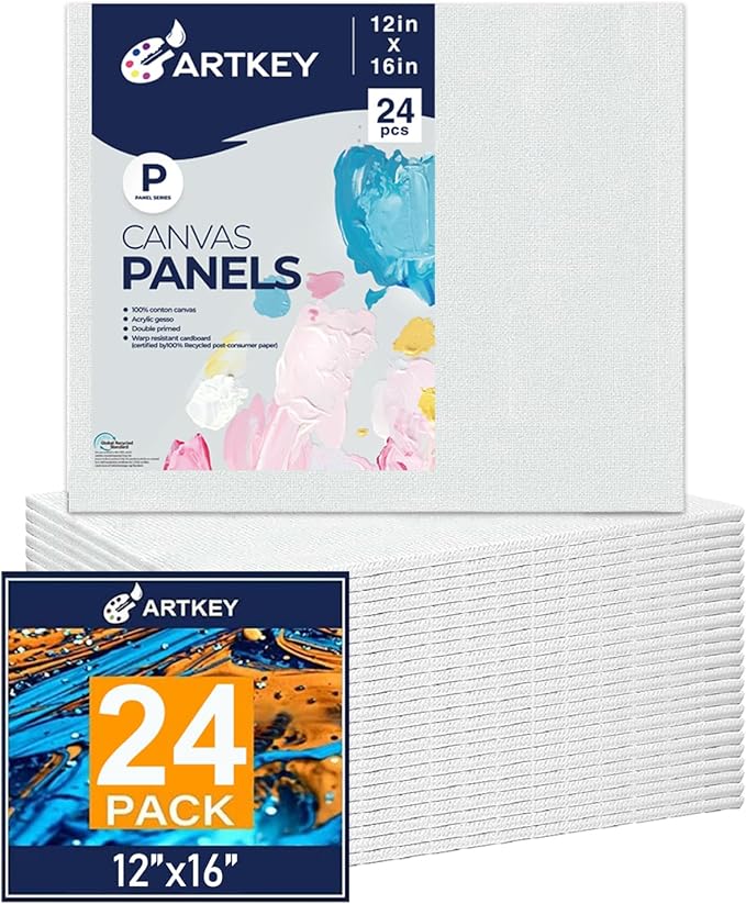 Canvas Panels 12x16 Inch 24-Pack, 10 oz Primed 100% Cotton Canvases for Painting, White Blank Flat Canvas Board for Oil Acrylics Watercolor & Tempera Paints