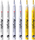 White, Silver & Gold Paint Marker Pens 6 Pack 1.2mm Fine Tip, Permanent Acrylic Ink for Rock, Wood, Metal, Glass, Ceramic, Plastic, Canvas, Pens for DIY Crafts, Art & Fine Detailing
