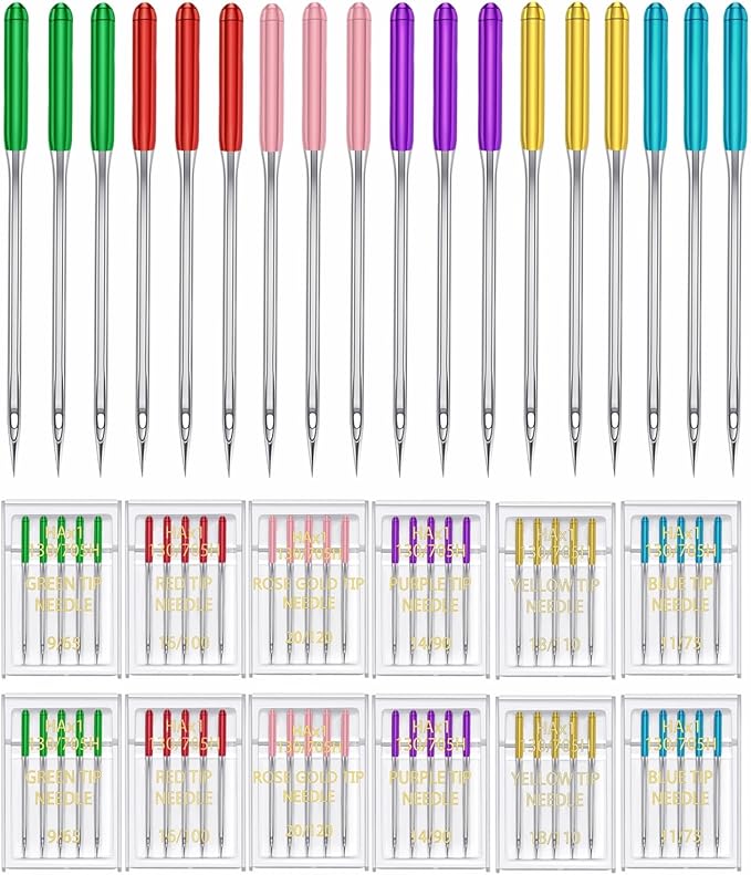 HONEYSEW 60 Pieces Sewing Machine Needles Universal Regular Point Machine Needles for Home Sewing Machine Compatible with Singer, Brother and Old Sewing Machine (Purple, Size 14-60PCS)