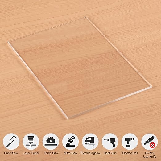 Clear Acrylic Sheet 12" x 16" Cast Plexiglass Panel 1/8" Thick (3mm) Transparent Plastic Board for Sign, Craft, Display Projects, Laser Cutting, Engraving, Pack of 2