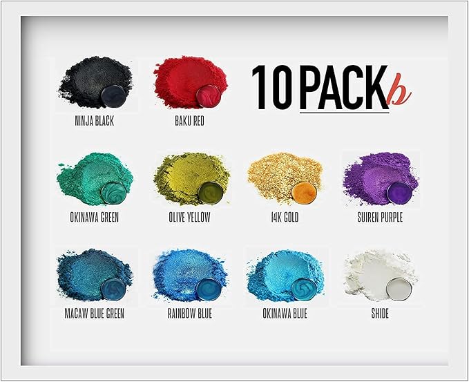 Eye Candy Pigments Variety Mica Pigment Powder Set B - Epoxy Resin Art - Woodworking - Cosmetic Grade Mica Powder - Bath Bombs - Pigment Powder Variety Pack - 50g - Non-Toxic - Skin Safe