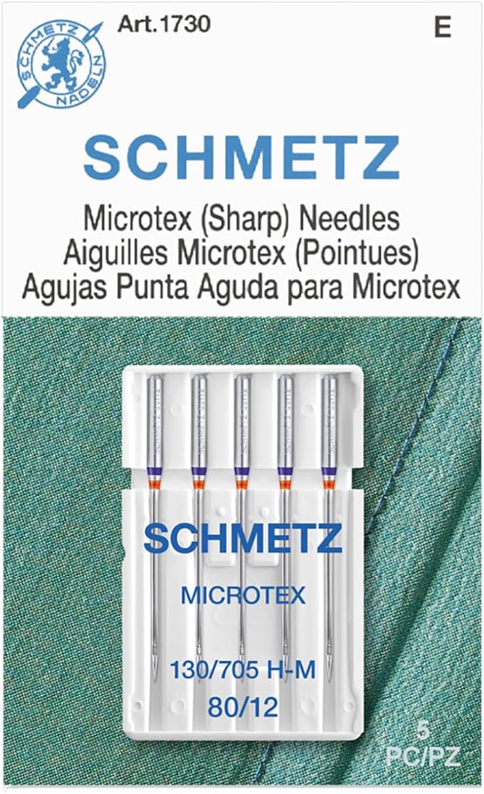 SCHMETZ Microtex Sharp Sewing Machine Needles - Quilting & Topstitching Supplies, Size 80/12, 5-Needle Card, Pack of 1