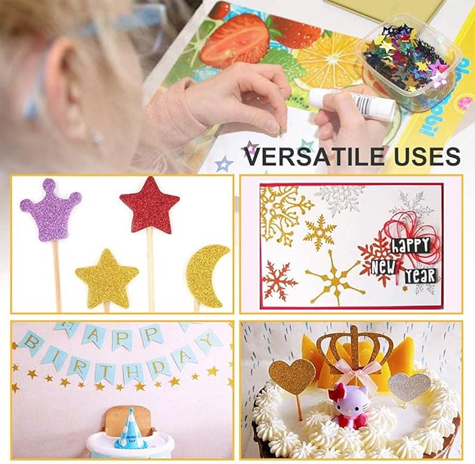 UCEC Glitter Cardstock Paper, 50 Sheets 10 Colors, 8.3 x 11.7 Inch Self-Adhesive Glitter Sticker Paper for Card Making, Sparkly Papers for Craft DIY Halloween Party Scrapbooking Gift, A4, 80 GSM