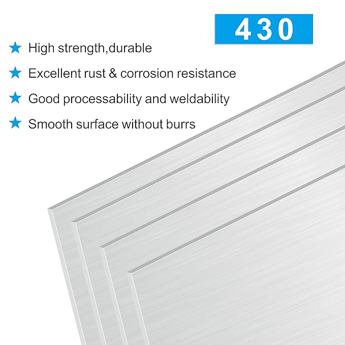 4PCS 8"x12"x1/52 Stainless Steel Metal Plates for Magnetic Mount Board Wall,Tickness 0.5mm 430 Stainless Steel Shim Stock Plates for Crafting, Kitchen, Office