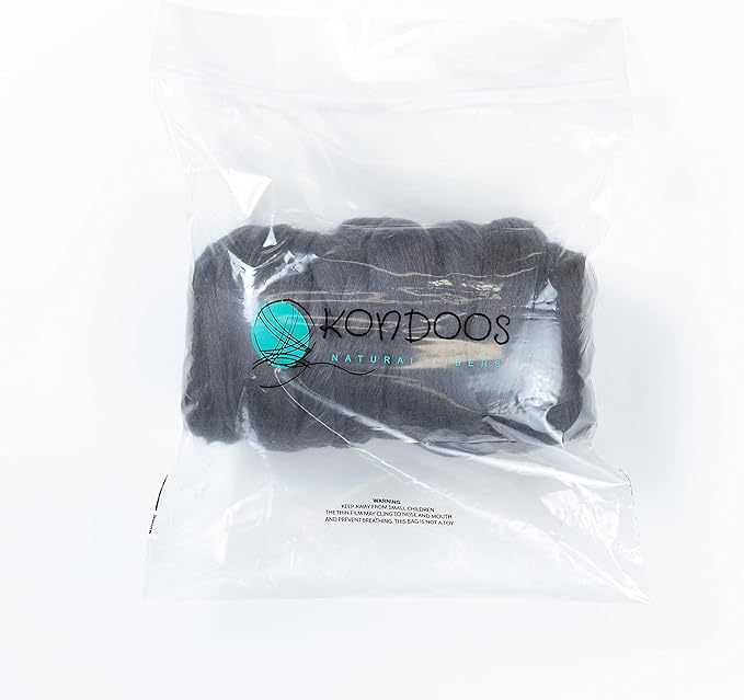 Colored Natural Wool roving, 1 lb. Best Wool for Needle Felting, Wet Felting, handcrafts and Spinning. (Graphite, 1 lb)