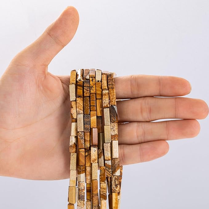 Natural Blown Picture Stone Rectangle Tube Beads 4x13mm 38cm/str Loose Semi Gemstone Stone Beads for Making Bracelets Necklace Earrings