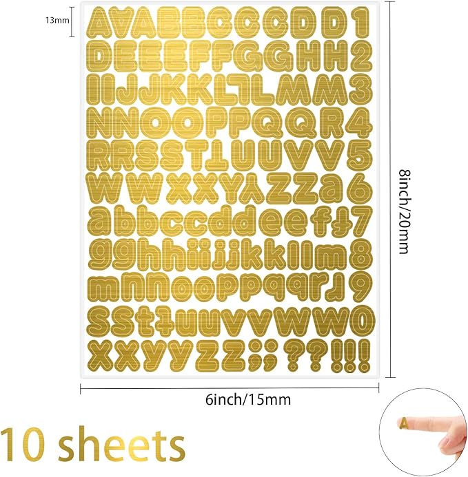 Starboling Letter Stickers, 1/2 inch Gold Alphabet Stickers, Self-Adhesive Vinyl for Mailbox Numbers, Bulletin Boards, Classroom & Home Decor, 0.5''