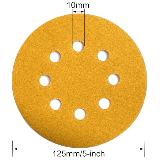 5-Inch 8-Hole Hook and Loop Sanding Discs 220-Grit Random Orbit Sandpaper, 100-Pack