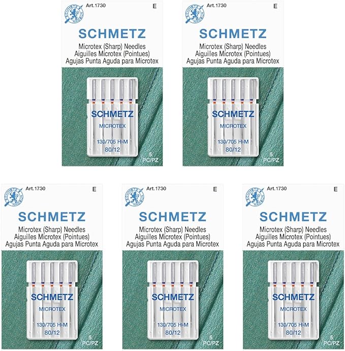 SCHMETZ Microtex Sharp Sewing Machine Needles - Quilting & Topstitching Supplies, Size 80/12, 5-Needle Card, Pack of 5