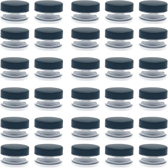 30 Pcs Sample Containers, 10 Gram Mini Sample Jars for Cosmetic, Eye shadow, Black Lid